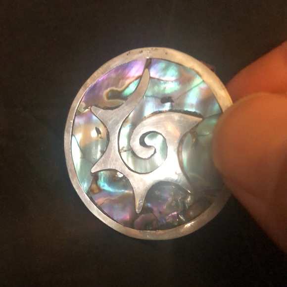 Mother of Pearl Nacre & sterling necklace brooch combo Mexican, marked & VTG - Picture 8 of 10